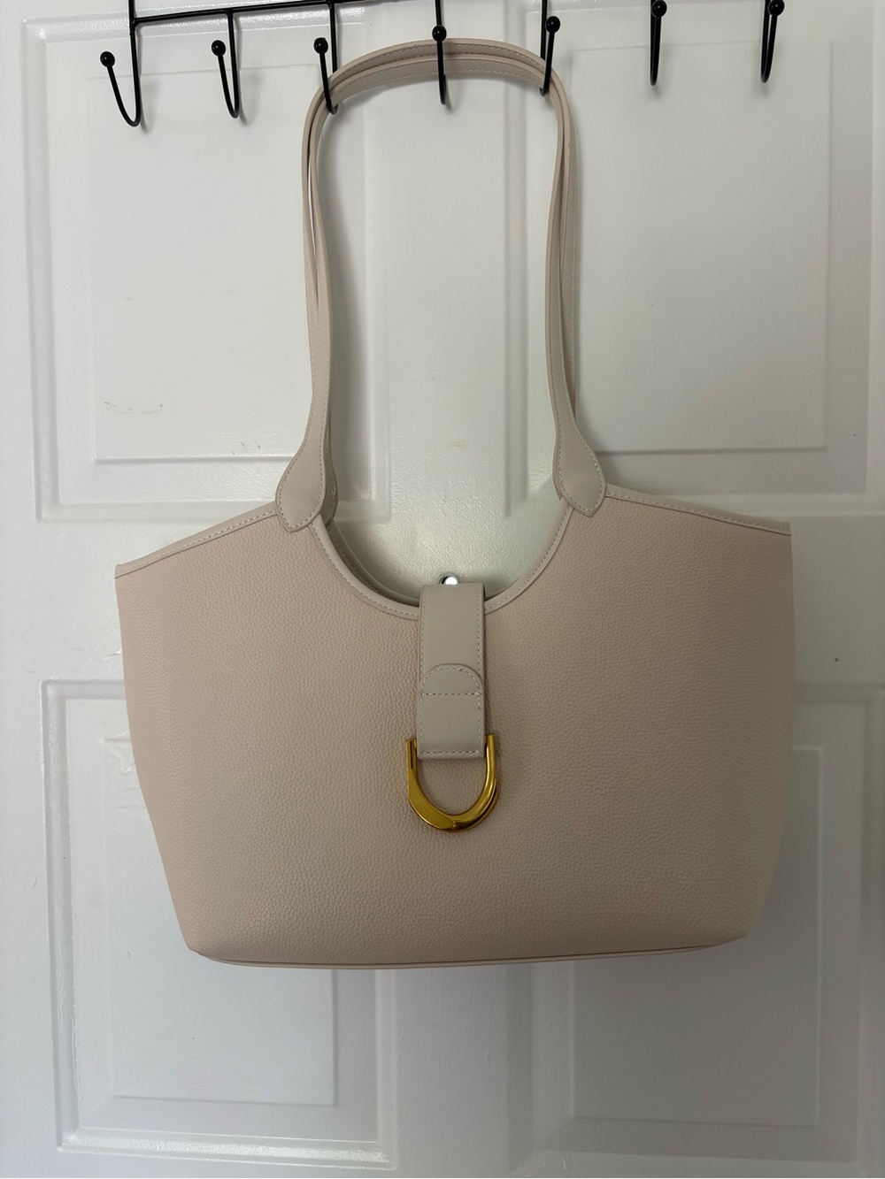 Miztique Cream Shoulder Tote with Gold Accent